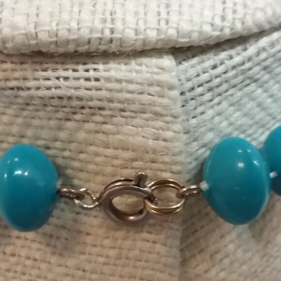 Mid Century Turquoise Plastic Bead Necklace - Hang 15" From Clasp - Picture 3 of 5